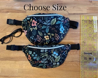 Floral Fabric Fanny Pack, Rifle Paper Co Floral Sling Bag, Hip Bag, Lined Fanny Bag with back pocket, Women Belt Bag, Canvas Amalfi