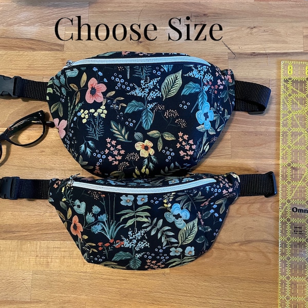 Floral Fabric Fanny Pack, Rifle Paper Co Floral Sling Bag, Hip Bag, Lined Fanny Bag with back pocket, Women Belt Bag, Canvas Amalfi