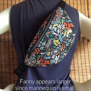 Rifle Paper Co Floral Fabric Fanny with back pocket, Canvas Fabric Fanny Pack, Hip Bag, Small Fanny Bag, Lined Fanny, Women Fanny, Meadow image 5