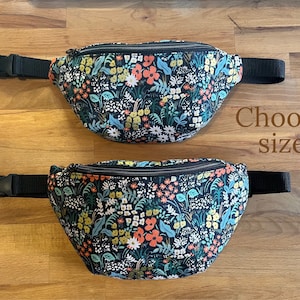 Rifle Paper Co Floral Fabric Fanny with back pocket, Canvas Fabric Fanny Pack, Hip Bag, Small Fanny Bag, Lined Fanny, Women Fanny, Meadow image 1