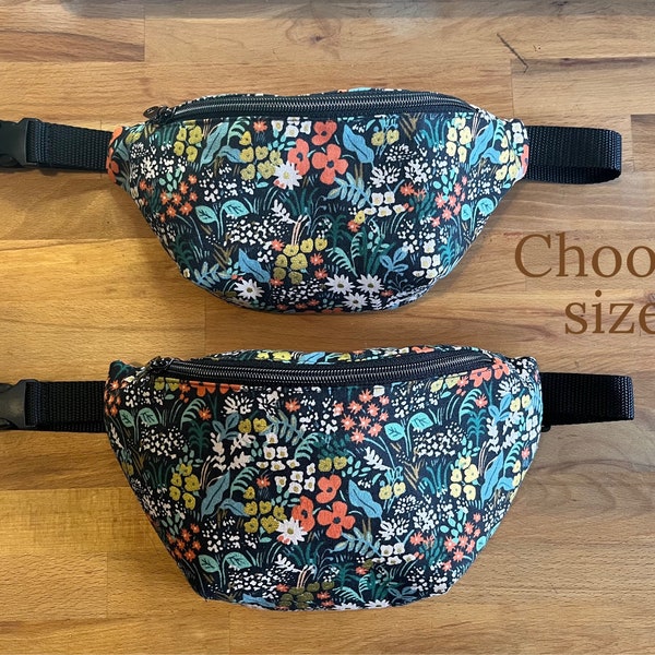 Rifle Paper Co Floral Fabric Fanny with back pocket, Canvas Fabric Fanny Pack, Hip Bag, Small Fanny Bag, Lined Fanny, Women Fanny, Meadow