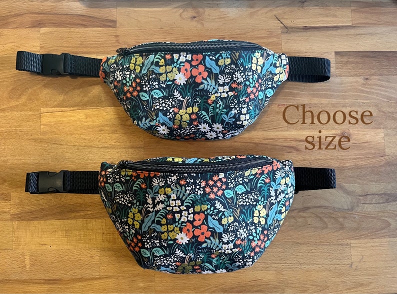 Rifle Paper Co Floral Fabric Fanny with back pocket, Canvas Fabric Fanny Pack, Hip Bag, Small Fanny Bag, Lined Fanny, Women Fanny, Meadow image 1