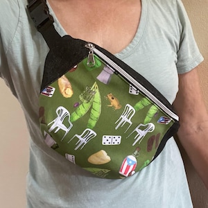Boricua Fanny Bag with back pocket,  riñonera residencia bad bunny,  DTMF, denim fanny Bag, Puerto Rico, black fanny bag