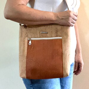 Bolso bandolera de corcho, bolso beige y naranja quemado, bolso vegano, bolso bandolera, monedero ligero, monedero con cierre de cremallera, bolso mediano de corcho