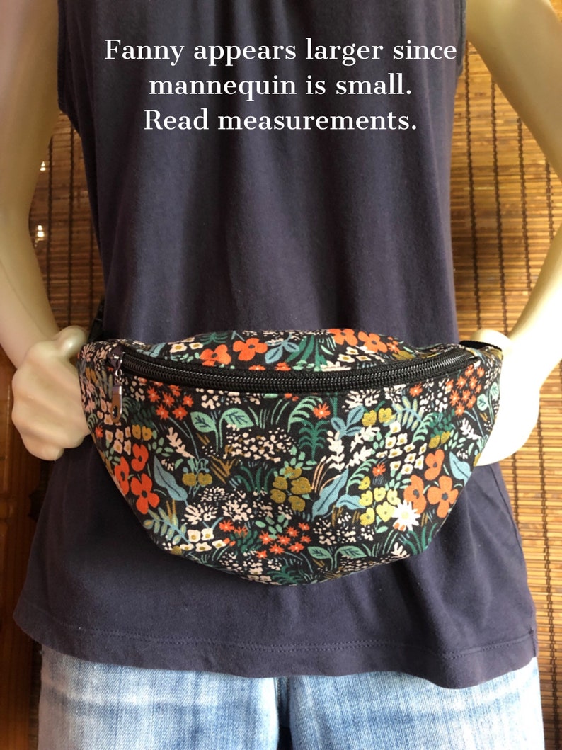 Rifle Paper Co Floral Fabric Fanny with back pocket, Canvas Fabric Fanny Pack, Hip Bag, Small Fanny Bag, Lined Fanny, Women Fanny, Meadow image 7