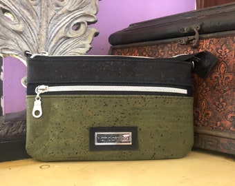 Small Cork Bag, Olive Green Small Bag, Charcoal, Vegan,Convertible, Fanny Pack, Crossbody, Wristlet Clutch, Ecofriendly, Lightweight