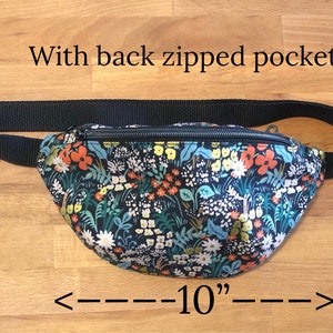 Rifle Paper Co Floral Fabric Fanny with back pocket, Canvas Fabric Fanny Pack, Hip Bag, Small Fanny Bag, Lined Fanny, Women Fanny, Meadow 10”w x 5”h inches