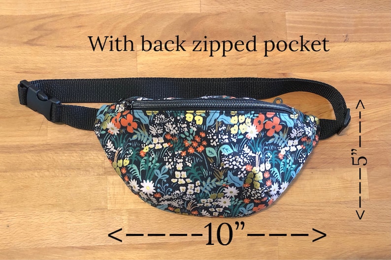 Rifle Paper Co Floral Fabric Fanny with back pocket, Canvas Fabric Fanny Pack, Hip Bag, Small Fanny Bag, Lined Fanny, Women Fanny, Meadow 10”w x 5”h inches