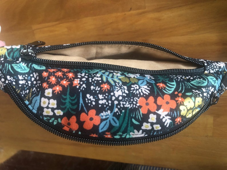 Rifle Paper Co Floral Fabric Fanny with back pocket, Canvas Fabric Fanny Pack, Hip Bag, Small Fanny Bag, Lined Fanny, Women Fanny, Meadow image 4