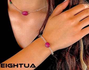 Shining Stars Together: Ruby, Morganite, Aquamarine and Sapphire Necklace - Bracelet , Unique Elegance, an Exquisite Gift, Glamorous Harmony