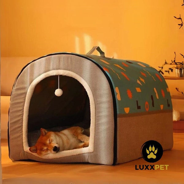 Terrier pour chien confortable | Grotte des chats | Niche orthopédique souple couverte pour chien ou chat | Igloo chaud pour animal de compagnie | Idéal pour les chats et les chiens plus âgés |