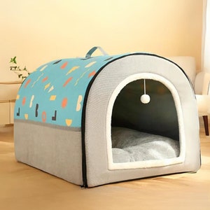 Cozy Dog Den Cat Cave Soft Orthopaedic Covered Dog or Cat House Warm Pet Igloo Ideal for Older Cats and Dogs Niebieski