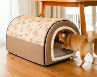 Soft Dog House | Cozy Dog Den | Cat Cave | Shaded Dog Bed For Summer | Covered Dog Bed for Large Dogs