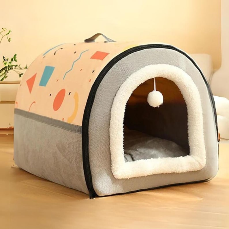 Cozy Dog Den Cat Cave Soft Orthopaedic Covered Dog or Cat House Warm Pet Igloo Ideal for Older Cats and Dogs Beż