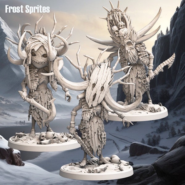 Frost Sprites x3, Frost Tribe, Monolith Arts, Nordic Mini 32mm, Unpainted Resin Miniature, Table Top RPG, Dungeons and Dragons, Pathfinder