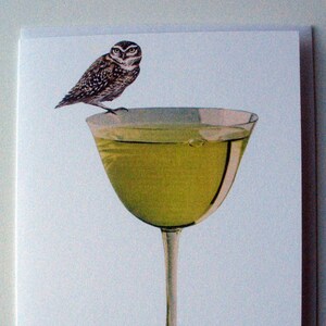 Owl on Chartreuse Cocktail Glass Greeting Card image 2