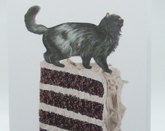 Black Cat on Layered Cake Slice Greeting Card