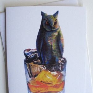 Owl on Whiskey Rocks Cocktail Glass Greeting Card image 1