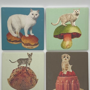 Cat on Mushroom Coaster-Ceramic/Cork Backed-Housewarming/Holiday Gift image 3