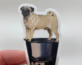 Pug on Shotglass Vinyl Sticker-Dogs & Cocktails-Birthday Gift-Waterproof-Hydroflask Sticker