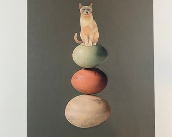 Cat on Colored Stones Collage Archival Artist Print-Open Edition-11x14