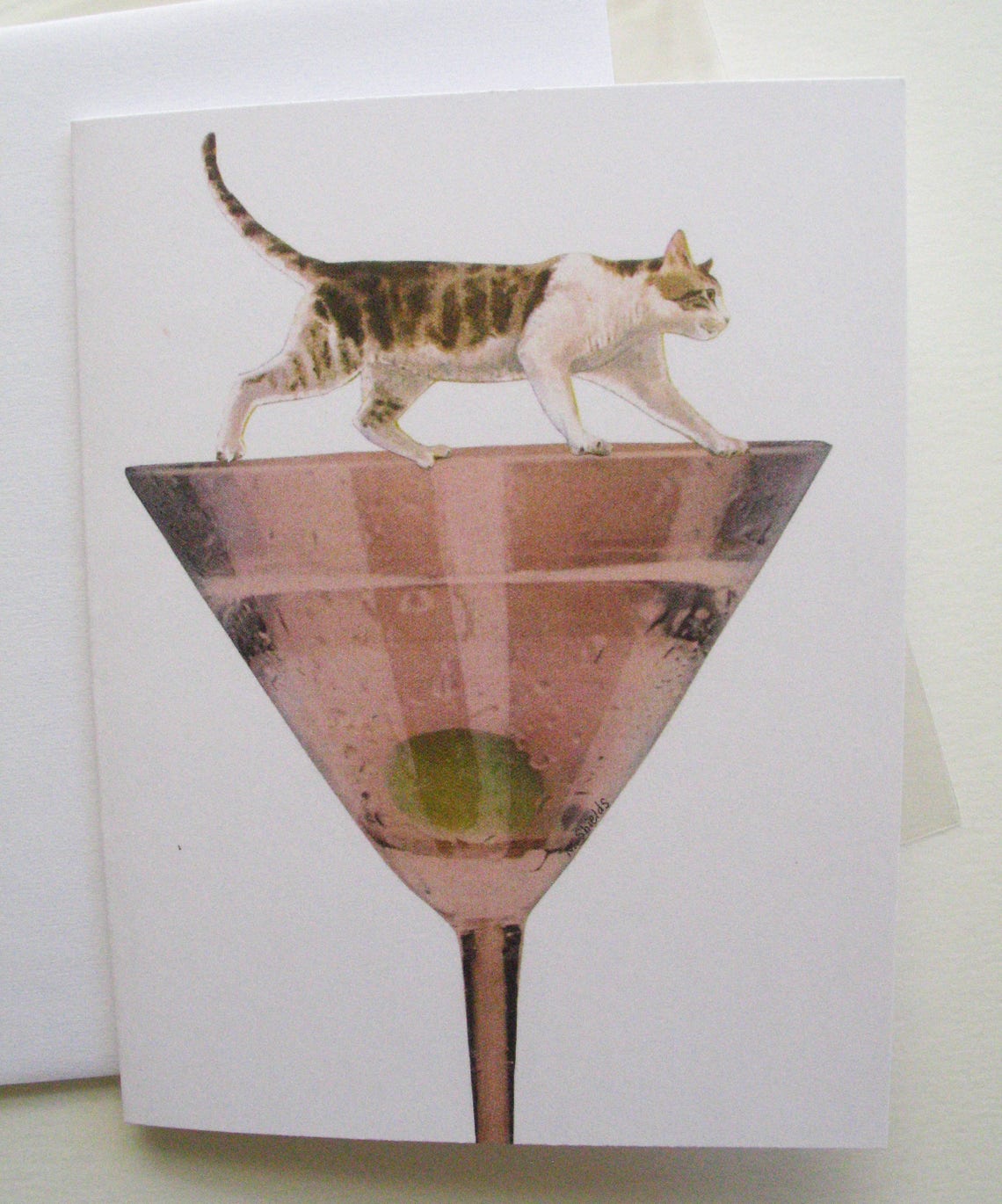 Cat on Martini Glass Greeting Card Etsy