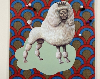 Weißer Pudel-Geist-Hund Original Collage Kunst-Gerahmte weiße Schattenbox-Vater / Mutter Tag-Einweihungsgeschenk-Hochzeits Geschenk