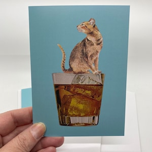 Orange Tabby Cat on Low Ball Whiskey Glass Greeting Card-Vintage Cocktail Glass