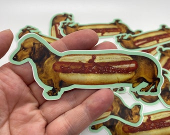 Wiener Dog/Hot Dog Vinyl Sticker-Dachshund Breed w/Hot Dog