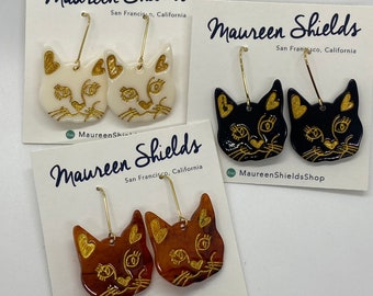 Pair of Vintage Inspired Cat Earrings-3 Colors Available-Stocking Stuffer-Mother's Day-Birthday Gift