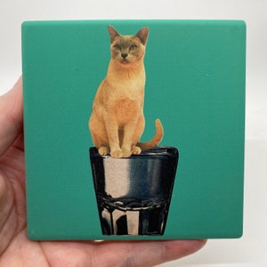 Gatto punto argento su bicchierino in ceramica/sughero-regalo di inaugurazione della casa/per le vacanze