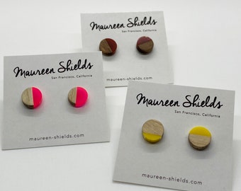 Pair of Resin & Wood Color Block Stud Earrings-3 Colors Available-Stocking Stuffer-Mother's Day-Birthday Gift