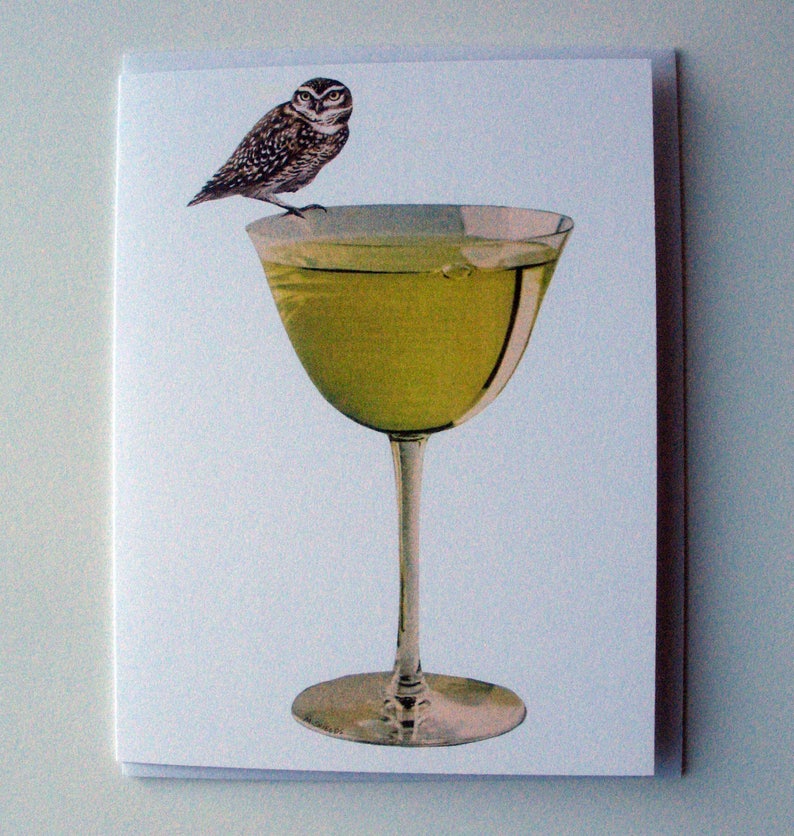 Owl on Chartreuse Cocktail Glass Greeting Card image 2