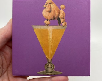 Poodle on Cocktail Coaster-Ceramic/Cork Backed-Housewarming/Holiday Gift