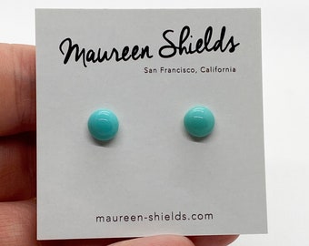 Pair of Tiny Teal Vintage Glass Stud Earrings-Stocking Stuffer-Mother's Day-Birthday Gift