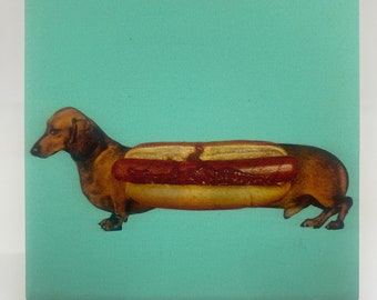 SALE Wiener Dachshund/Hot Dog Coaster-Ceramic/Cork Backed *Slight Flaw*