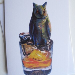 Owl on Whiskey Rocks Cocktail Glass Greeting Card image 4