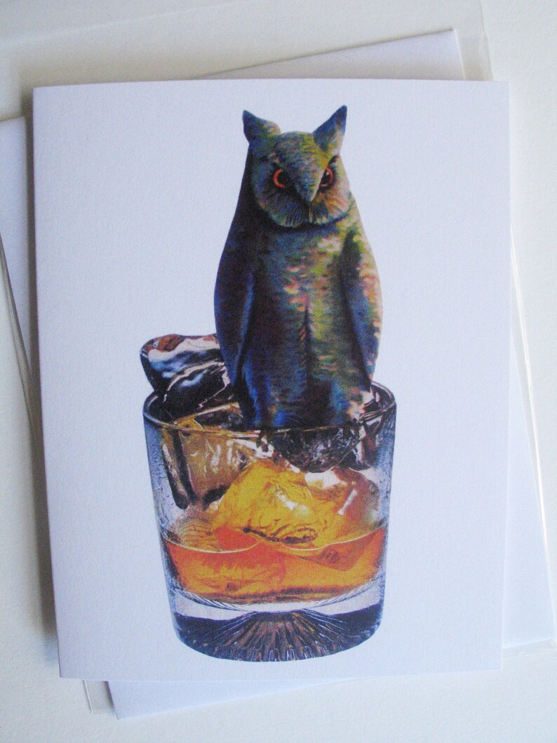 Owl on Whiskey Rocks Cocktail Glass Greeting Card image 4