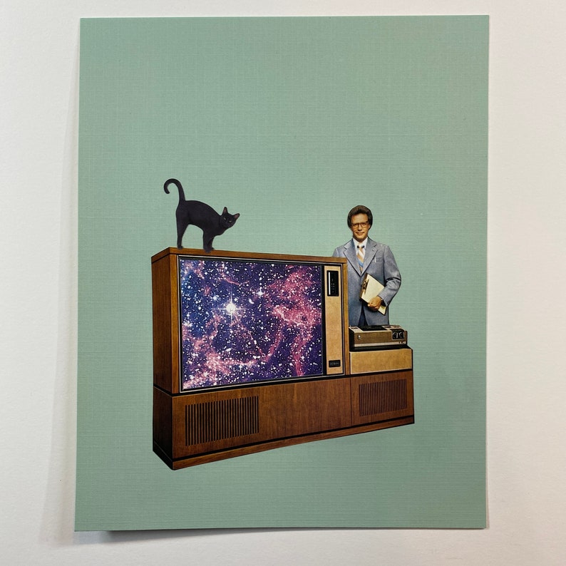 TV Salesman & Black Cat Collage-Original Art-Father's/Mother's Day-Housewarming Gift-Wedding Gift-Birthday image 2