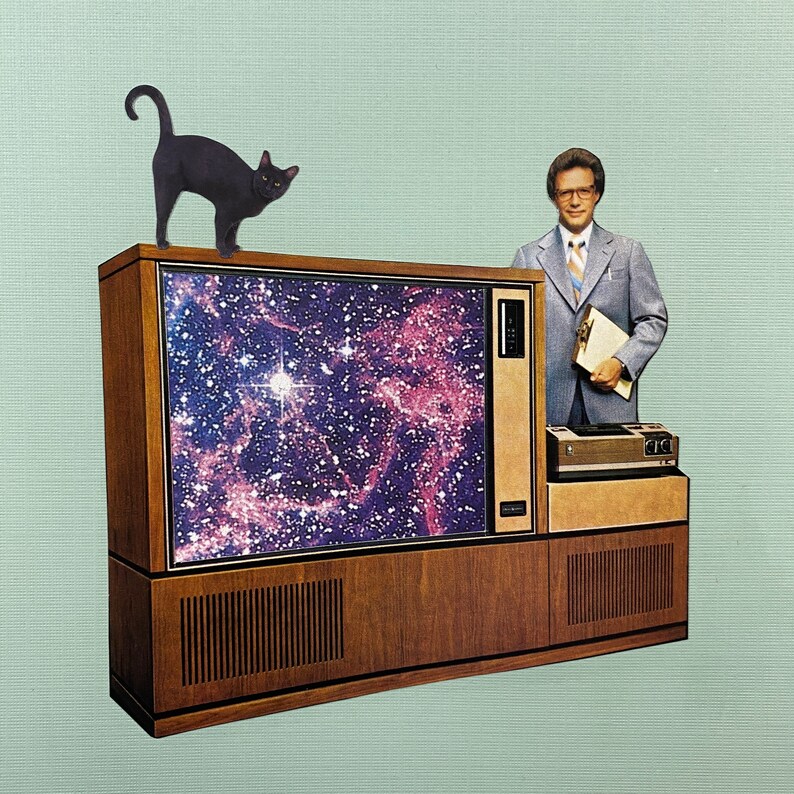 TV Salesman & Black Cat Collage-Original Art-Father's/Mother's Day-Housewarming Gift-Wedding Gift-Birthday image 3