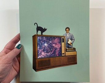 TV Salesman & Black Cat Collage-Original Art-Father's/Mother's Day-Housewarming Gift-Wedding Gift-Birthday