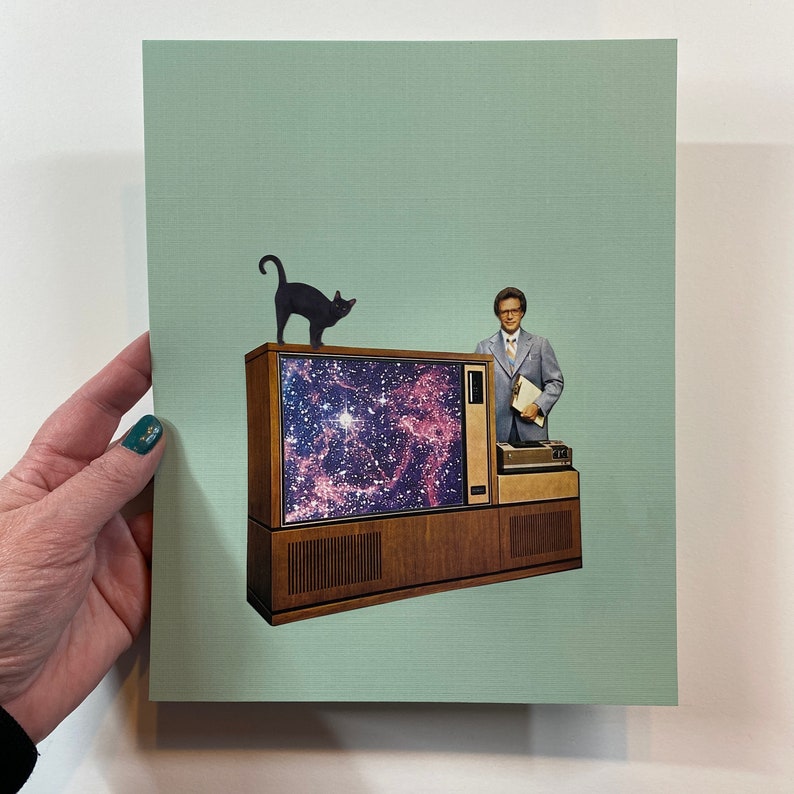 TV Salesman & Black Cat Collage-Original Art-Father's/Mother's Day-Housewarming Gift-Wedding Gift-Birthday image 1