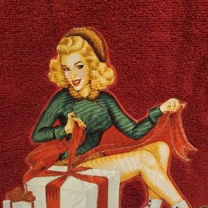 ON Sale Rare Christmas Vintage Pin UP Girls/gifts/AH fabric/vintage/bath towels