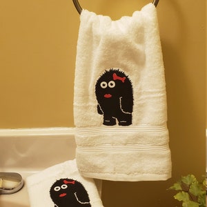 LIMITED EDITION Artist Designed Monster Hand Towel/wash cloth: Irish artist designed these monsters for my towels/monster theme