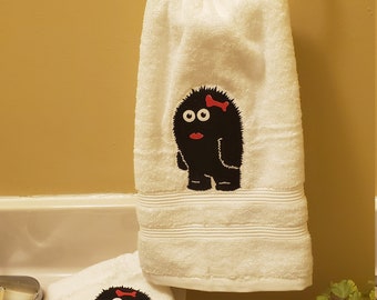 LIMITED EDITION Artist Designed Monster Hand Towel/wash cloth: Irish artist designed these monsters for my towels/monster theme