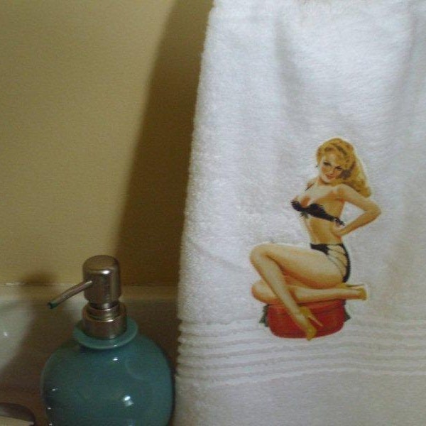 Sexy Pin Up Girl  Soft White Hand Towel/gift idea/vintage looking