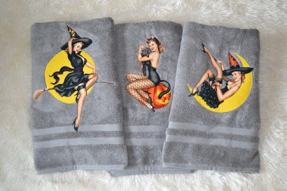 Halloween Pin up Girl Bath Towels/soft Grey/ Large Size Girls/gift Ideas 