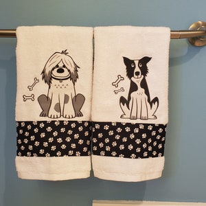 Shaggy Dog desenho em toalhas de mão brancas/ideias para presentes/decoração para cães