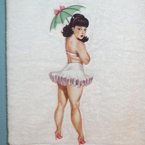 Vintage Pin Up Girl Bath Towel/cute retro/white towel/gift idea