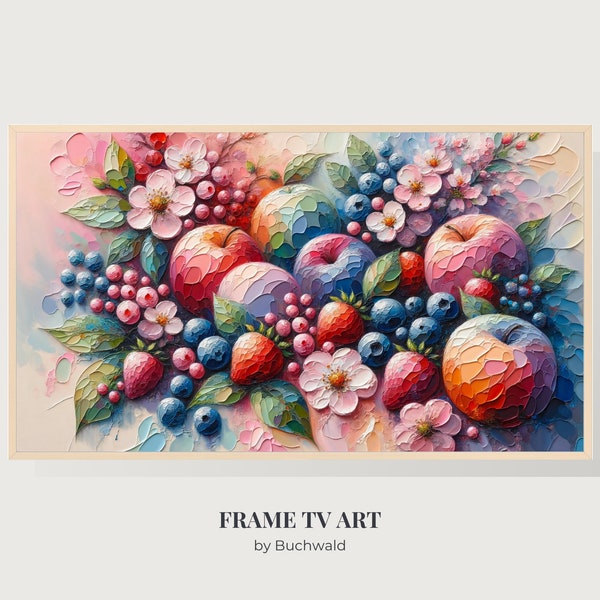 Samsung Frame TV Art | Textured Impasto Oil Painting | 3D Paint | Fruits, Blossoms and Berries | Instant Digital Download Image